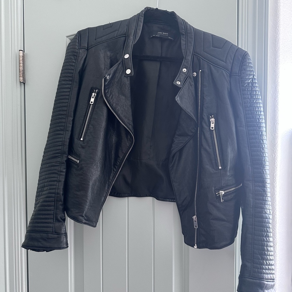 Zara Black Leather Biker Jacket